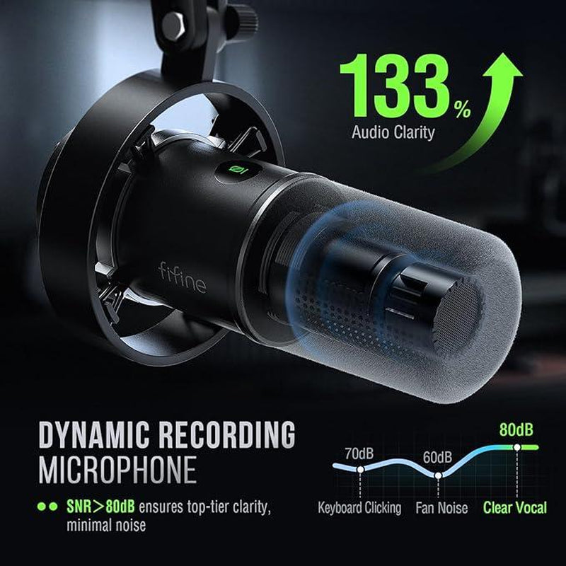 FIFINE K688NEO USB/XLR Dynamic Podcast Microphone – Pro Mic Kit with Adjustable Boom Arm, Mute & Monitor for Streaming, Gaming, Vocal & Music Recording Audio, for PC Smartphone Mixer