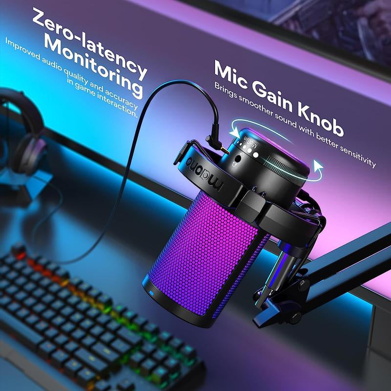 MAONO DGM20S Game Streaming USB Tiktok Audio Microphone Kit with Boom Arm and Rgb-Muted Mic Setup Compatible with Pcs, and Android Smartphones.