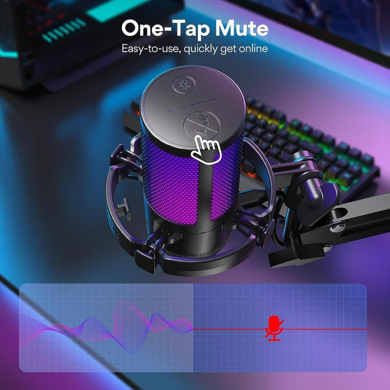 MAONO DGM20S Game Streaming USB Tiktok Audio Microphone Kit with Boom Arm and Rgb-Muted Mic Setup Compatible with Pcs, and Android Smartphones.