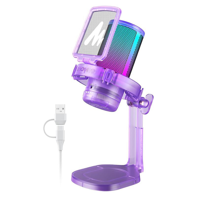 MAONO DGM20 USB Plug Gaming and Streaming RGB Tiktok Audio Microphone Gear with Muted Mic, Noise Reduction for Use with Pcs, and Android Smartphones.