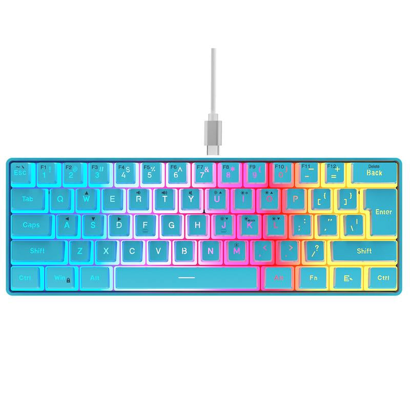 Snpurdiri 60% Wired Gaming Keyboard, 61 Keys RGB Backlit Wrist Rest Ultra-Compact Mini Waterproof Keyboard for PC Computer Gamer (White)