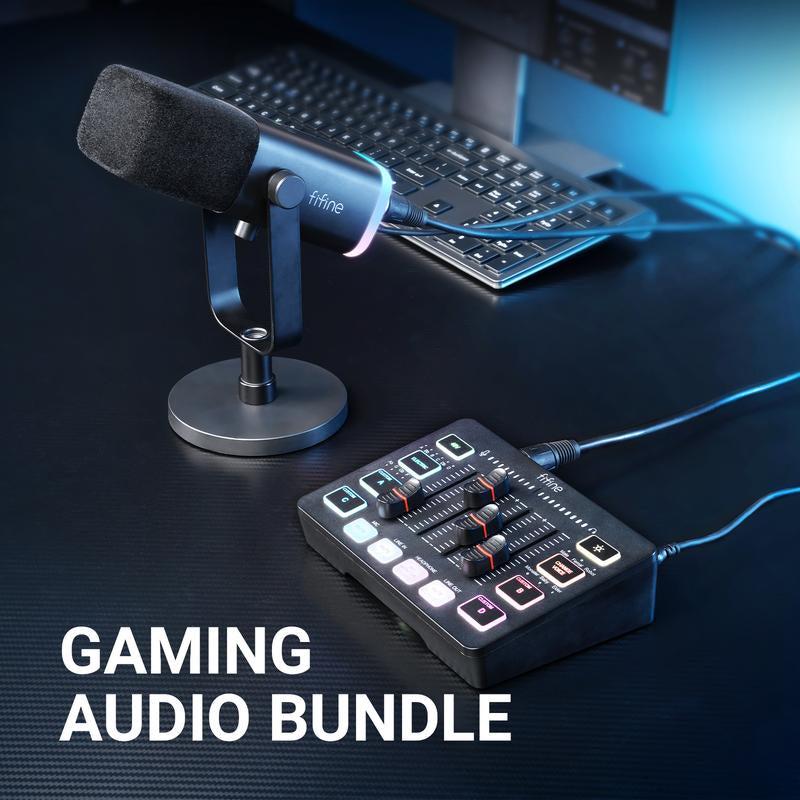 FIFINE Gaming Streaming Bundle, AM8 Dynamic XLR/USB Gaming Mic Set with SC3 Streaming Audio Mixer for Podcast Recording, Video, Vocal, Content Creators, Gamer Microphone Set with Volume Fader/Xlr Interface for PC / Smartphone