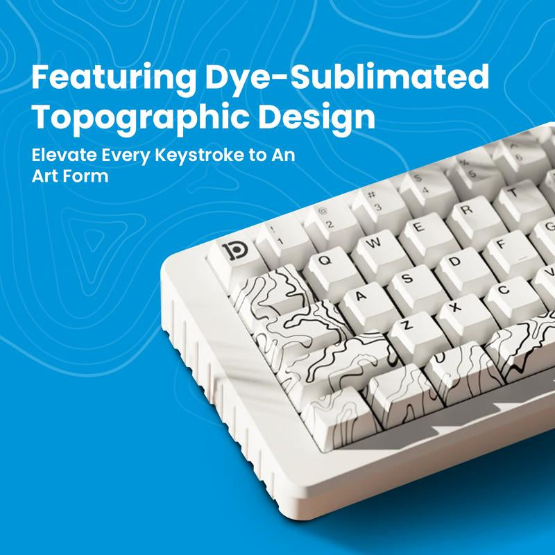 White Topo Canyon Keycaps | 164 Keycaps Set | 60%-100% Keyboard Layouts | Premium Dye Sub PBT | 1.7Mm Thick Keycaps | Cherry Profile | MX Switch Compatible