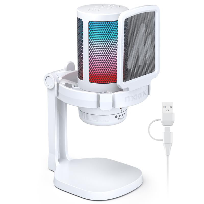 MAONO DGM20 USB Plug Gaming and Streaming RGB Tiktok Audio Microphone Gear with Muted Mic, Noise Reduction for Use with Pcs, and Android Smartphones.