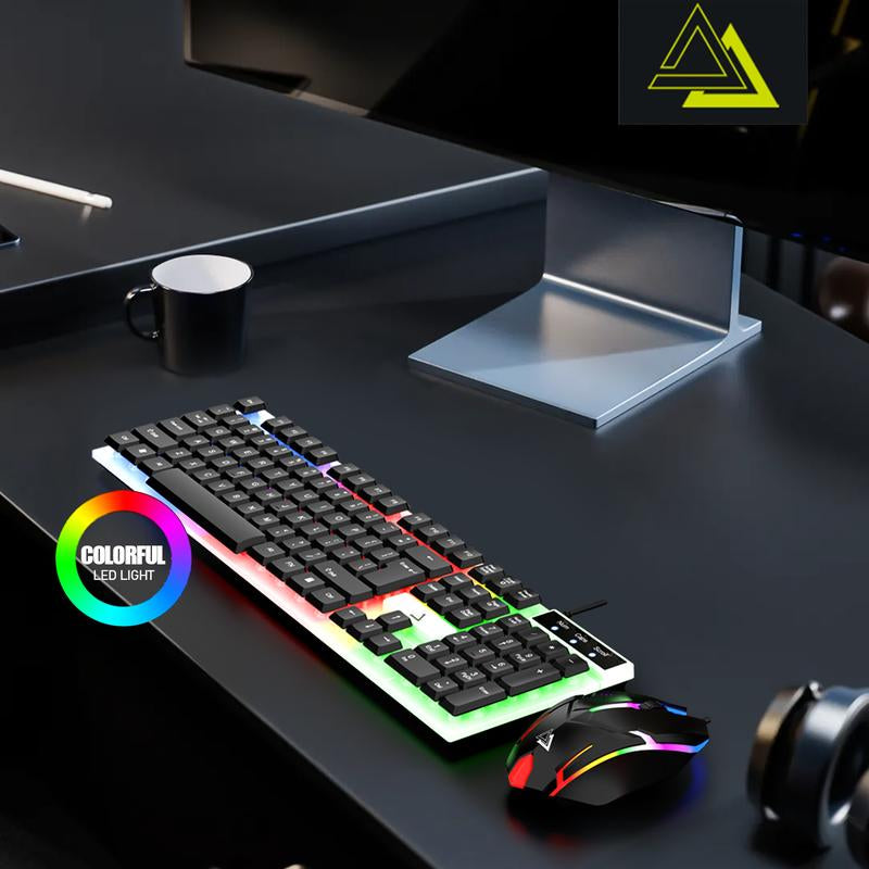 RGB Gaming Keyboard and Mouse Combo, Wired Mechanical Feel LED Backlit Keyboard,104 Keys USB Ergonomic Wrist Rest Keyboard, Compact Wired Keyboard