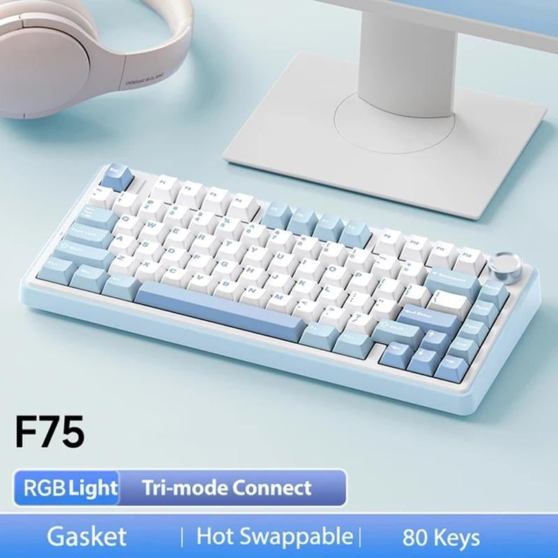 AULA F75 Wireless Keyboard Mechanical, USB Rechargeable Keyboard, Durable 3 Mode Keyboard Gaming Keyboard, RGB Gasket Wireless Keyboard, Office Customized 75% Layout Gamer Keyboard, Gaming Room Supplies Silent Keyboards