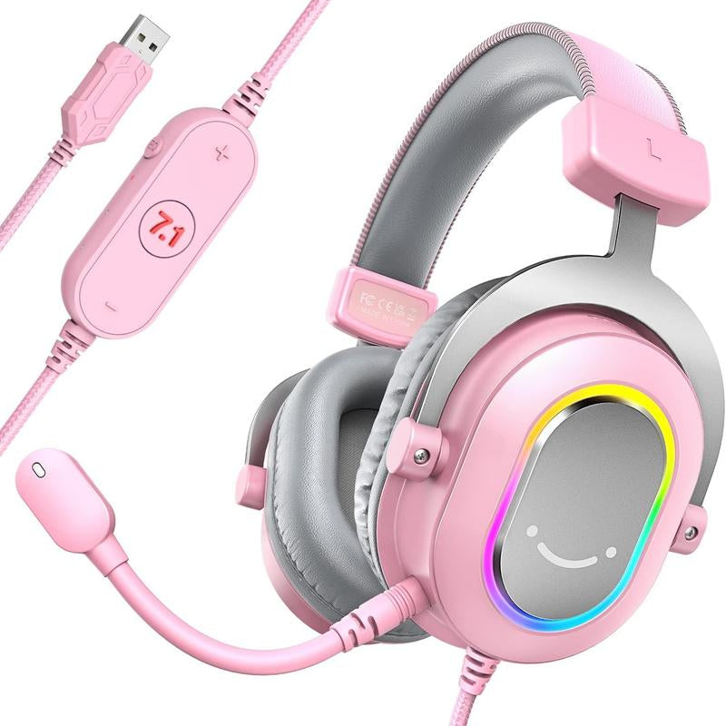 FIFINE H6 Gaming Headset for Pc-Wired Headphones with Microphone, 7.1 Surround Sound Computer USB Headset for Laptop, Streaming Headphones on PS4/PS5, with There EQ Mode, RGB, Soft Ear Pads
