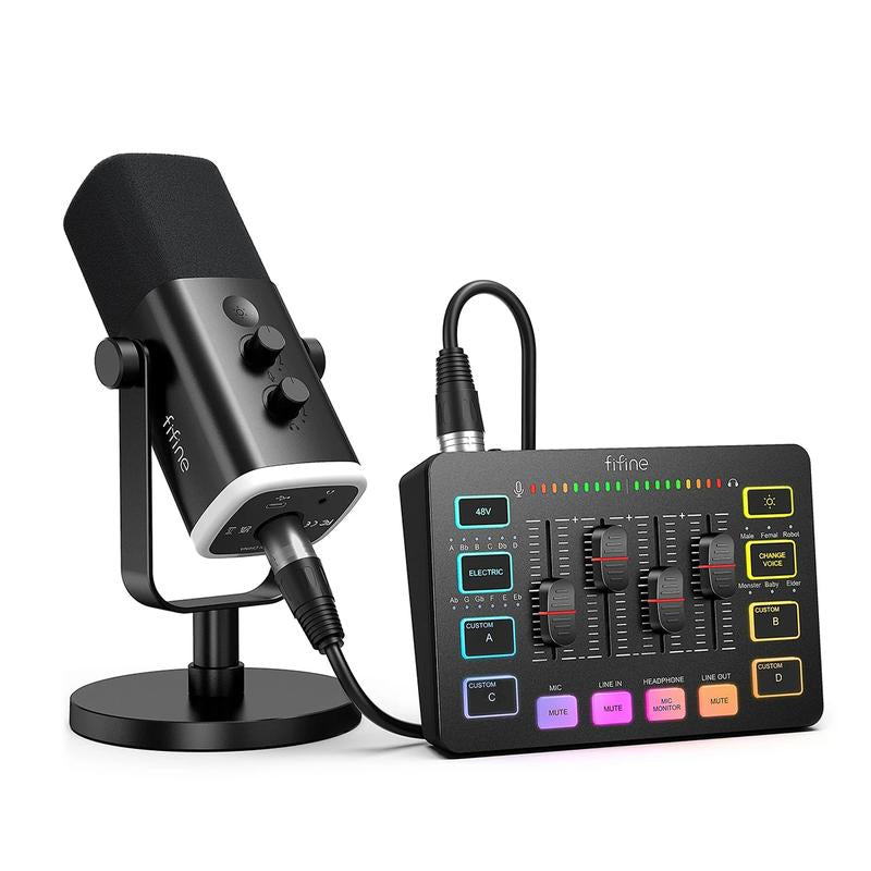 FIFINE Gaming Streaming Bundle, AM8 Dynamic XLR/USB Gaming Mic Set with SC3 Streaming Audio Mixer for Podcast Recording, Video, Vocal, Content Creators, Gamer Microphone Set with Volume Fader/Xlr Interface for PC / Smartphone