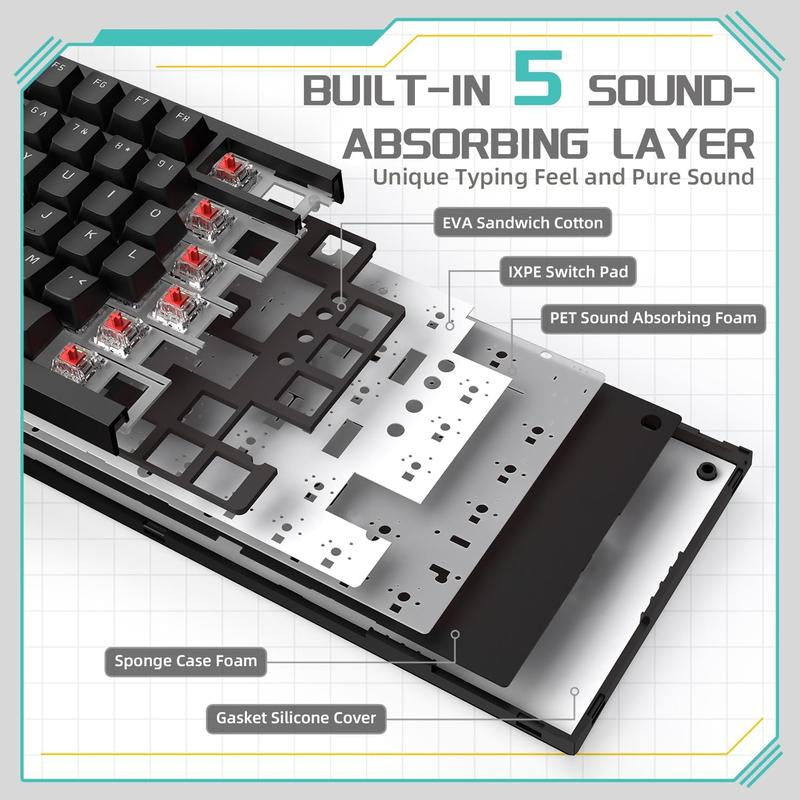 AJAZZ AK820 Wired Mechanical Keyboard, Side Engraved Keycap Keyboard, Full Key Hot Swap Gasket Structure Keyboard, Gaming Keyboard for Gaming