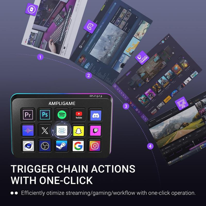 FIFINE D6 Gaming Stream Controller, Control Pad, Ampligame Control Deck, with 15 Macro Keys, Streaming Keyboard with Trigger Actions in Obs/Twitch/Youtube, Shortcut Buttons Keypad Works with Mac and PC - Ampligame D6