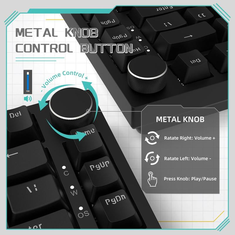 AJAZZ AK820 Wired Mechanical Keyboard, Side Engraved Keycap Keyboard, Full Key Hot Swap Gasket Structure Keyboard, Gaming Keyboard for Gaming