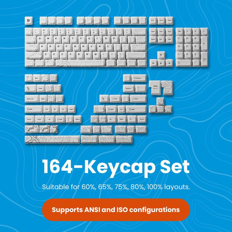 White Topo Canyon Keycaps | 164 Keycaps Set | 60%-100% Keyboard Layouts | Premium Dye Sub PBT | 1.7Mm Thick Keycaps | Cherry Profile | MX Switch Compatible