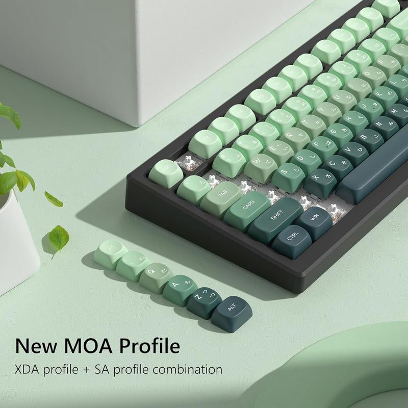 MOA Keycaps , PBT Keycaps 60 75 100 Percent,Cute Dye-Sublimation 134 Custom Keyboard Key Cap for Cherry Gateron MX Switches Mechanical Keyboards, Gradient Green