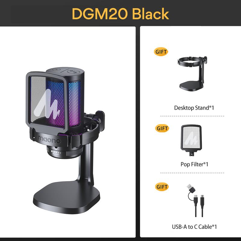 MAONO DGM20 USB Plug Gaming and Streaming RGB Tiktok Audio Microphone Gear with Muted Mic, Noise Reduction for Use with Pcs, and Android Smartphones.