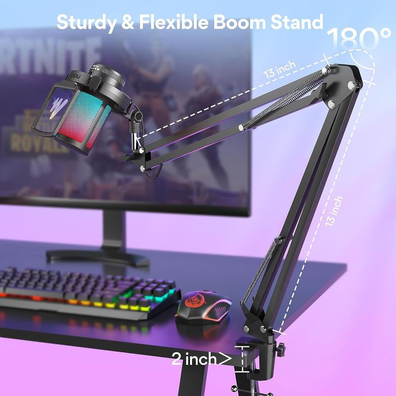 MAONO DGM20S Game Streaming USB Tiktok Audio Microphone Kit with Boom Arm and Rgb-Muted Mic Setup Compatible with Pcs, and Android Smartphones.