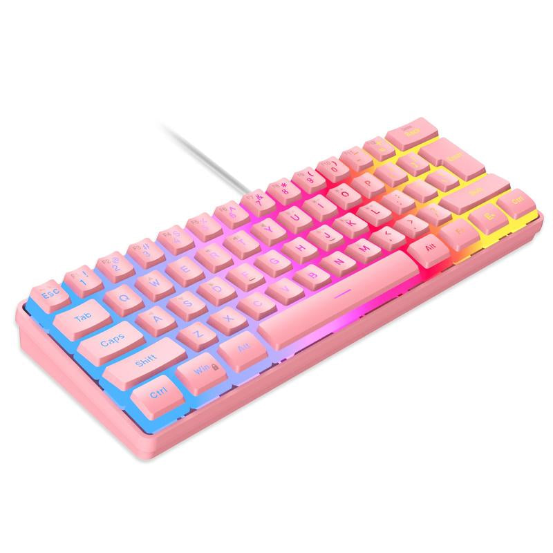Snpurdiri 60% Wired Gaming Keyboard, 61 Keys RGB Backlit Wrist Rest Ultra-Compact Mini Waterproof Keyboard for PC Computer Gamer (White)