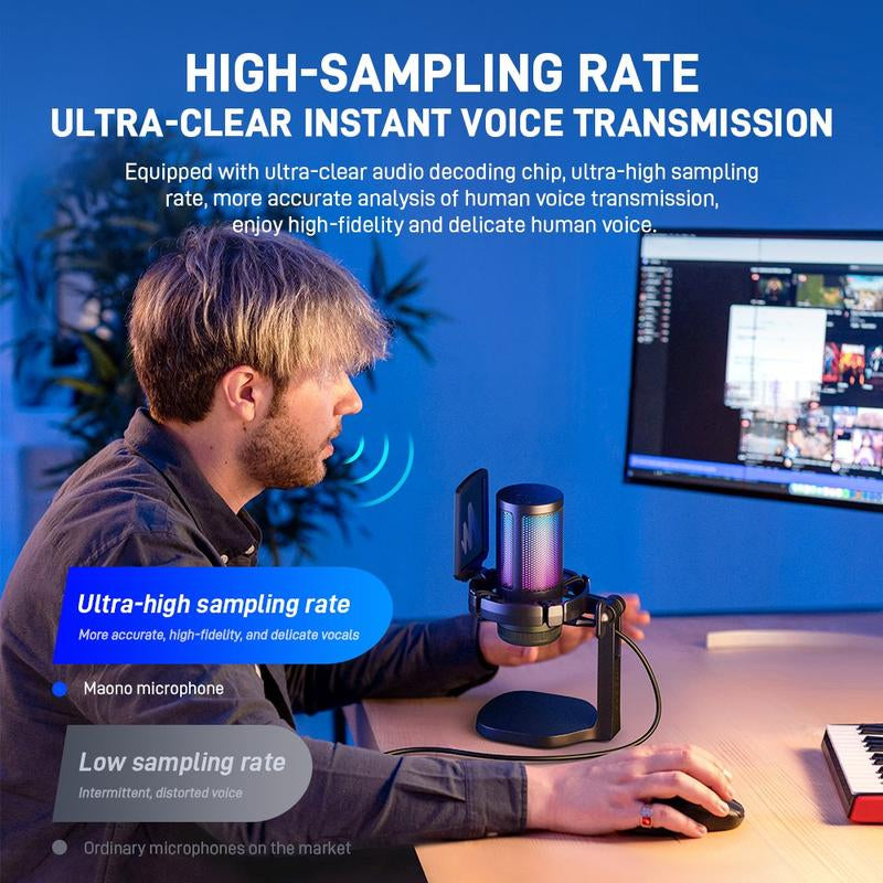 MAONO DGM20 USB Plug Gaming and Streaming RGB Tiktok Audio Microphone Gear with Muted Mic, Noise Reduction for Use with Pcs, and Android Smartphones.