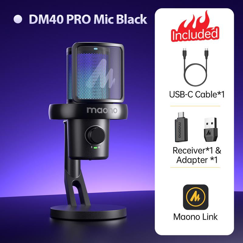 Maono DM40 Voice Changer USB / Wireless Desktop Audio RGB Gaming Microphone with Noise Reduction and EQ Setting,Compatible with Computer, PC, PS4, PS5, Smartphone, Mac, Ideal for Singing,Game Streaming,Recording and Podcasting.