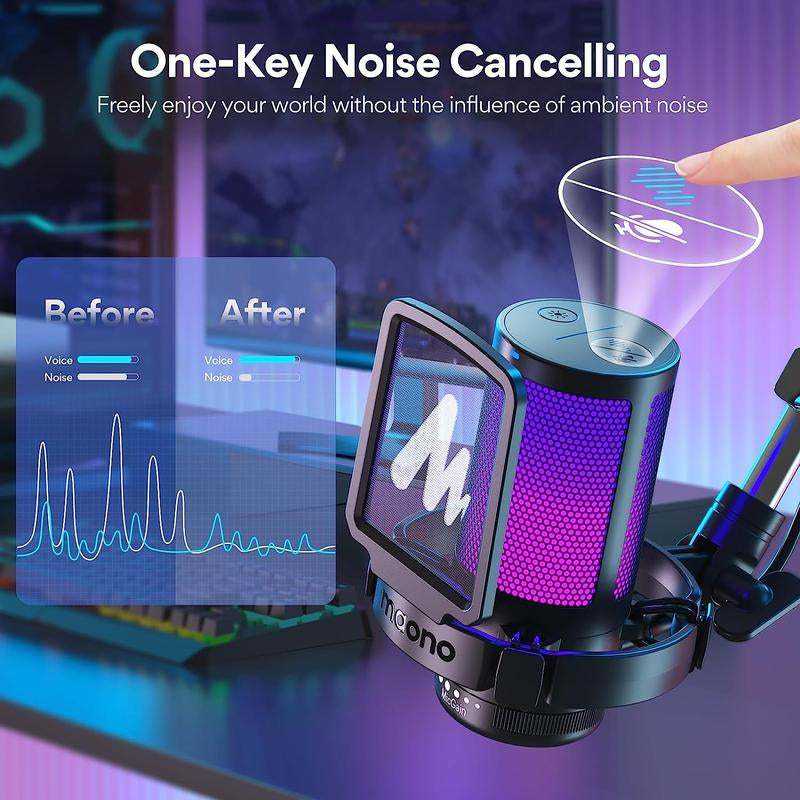 MAONO DGM20S Game Streaming USB Tiktok Audio Microphone Kit with Boom Arm and Rgb-Muted Mic Setup Compatible with Pcs, and Android Smartphones.