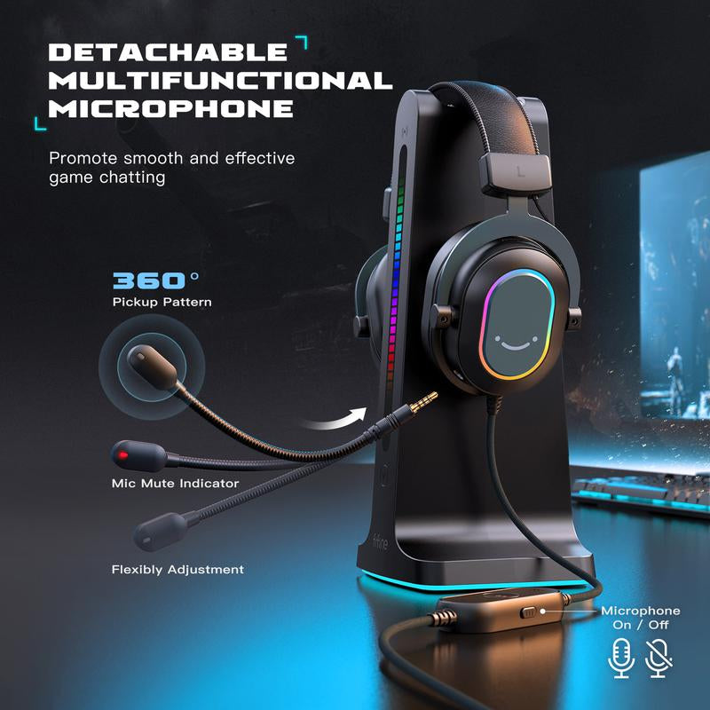 FIFINE H6 Gaming Headset for Pc-Wired Headphones with Microphone, 7.1 Surround Sound Computer USB Headset for Laptop, Streaming Headphones on PS4/PS5, with There EQ Mode, RGB, Soft Ear Pads