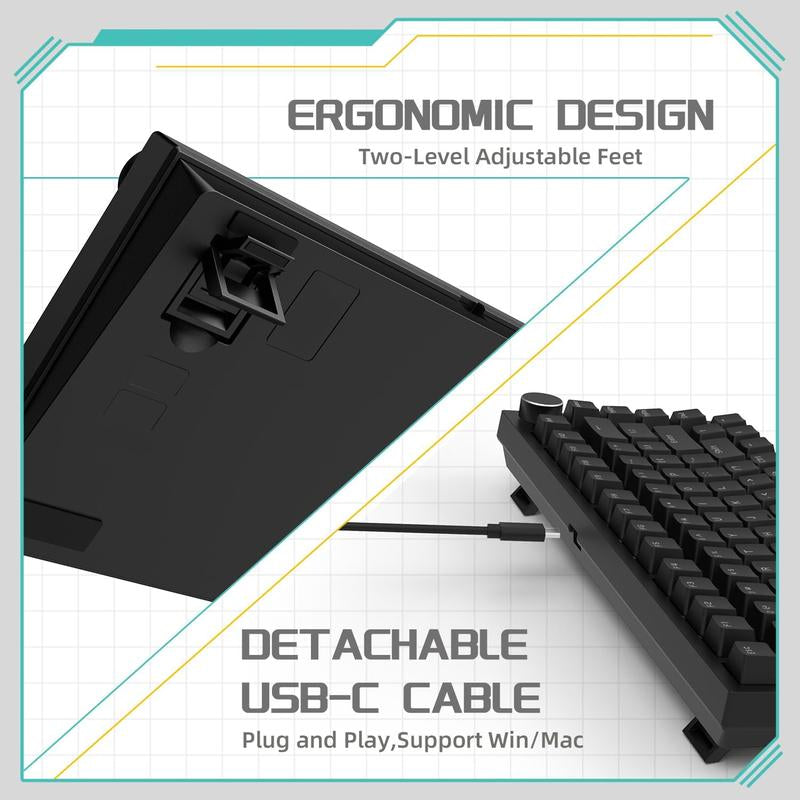 AJAZZ AK820 Wired Mechanical Keyboard, Side Engraved Keycap Keyboard, Full Key Hot Swap Gasket Structure Keyboard, Gaming Keyboard for Gaming