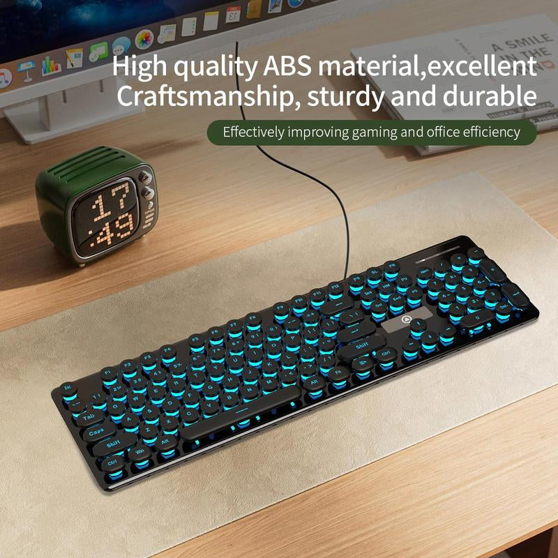 Glowing Keyboard, Wired Gaming Keyboard, round Keycap Keyboard with Backlight, Gaming Keyboard for Office & Home