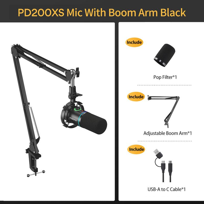 Maono PD200X Dynamic RGB Gaming Microphone with USB & XLR Cable Connectivity, Mute Button, Noise Reduction, Zero Latency, Widely Compatible with Computers, PC, Mac, Android /Ios Smartphone, Audio Mixer, Friendly for Singing, Gaming, Podcasting, Recording.