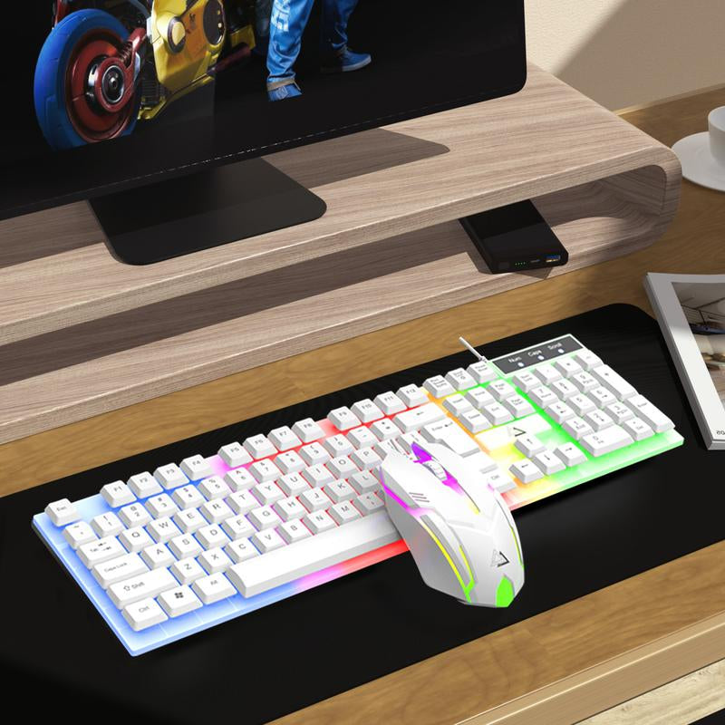 RGB Gaming Keyboard and Mouse Combo, Wired Mechanical Feel LED Backlit Keyboard,104 Keys USB Ergonomic Wrist Rest Keyboard, Compact Wired Keyboard
