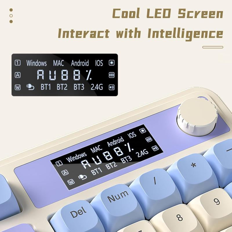 <NEW>AULA S99 Pro Keyboard, Tri-Mode Bluetooth/2.4Ghz/Usb-C Cute Creamy Gaming Keyboard with Number Pad RGB Backlit, Media Knob Custom Mechanical Feel Computer Keyboard for MAC Xbox PC Gamer S99 Keyboard Fixed Keycaps & Switches (Non-Replaceable)
