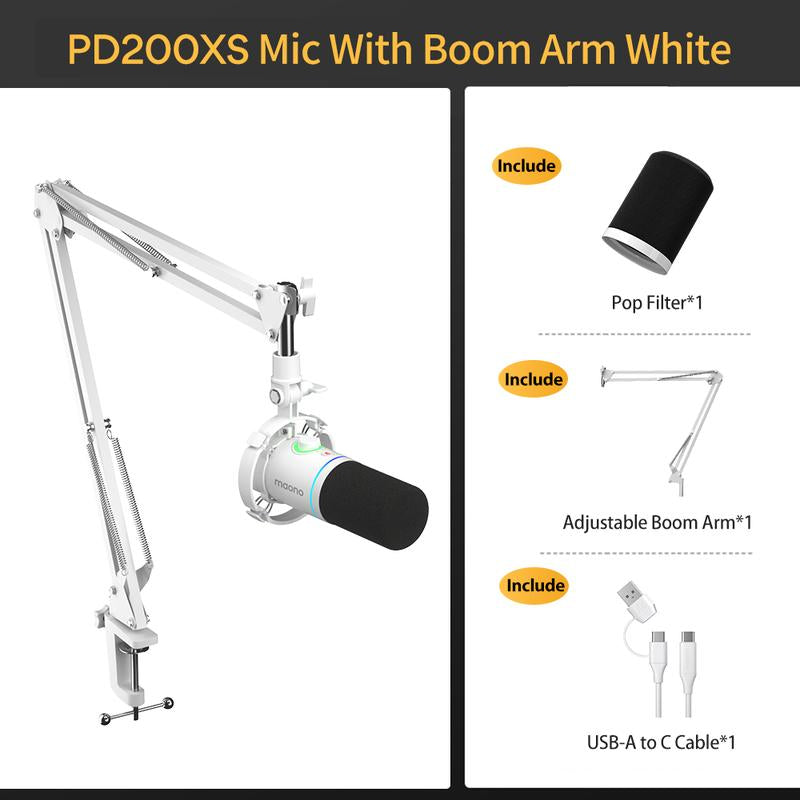 Maono PD200X Dynamic RGB Gaming Microphone with USB & XLR Cable Connectivity, Mute Button, Noise Reduction, Zero Latency, Widely Compatible with Computers, PC, Mac, Android /Ios Smartphone, Audio Mixer, Friendly for Singing, Gaming, Podcasting, Recording.