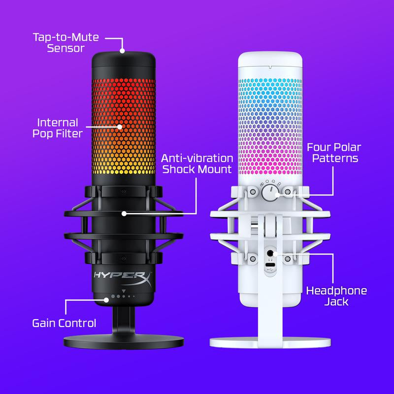 Hyperx Quadcast S USB Microphone with RGB Lighting Anti-Vibration Shock Mount Tap-To-Mute Sensor & Customizable via Hyperx NGENUITY Software