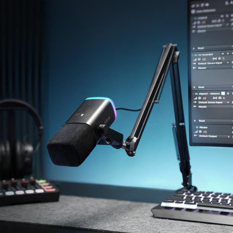 FIFINE AM8T XLR/USB Gaming Microphone with Boom Arm Stand, Dynamic PC Mic for Streaming Podcasting, Computer RGB Mic Kit, Mute Button, Headphones Jack, for Recording Vocal Voice-Over Audio, for Smartphone