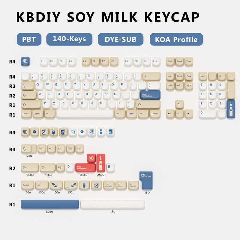Kbdiy Soymilk KOA Profile Keycaps 60 75 100 Percent,Dye-Sublimation PBT Cute Custom Keyboard Keycap,140 Key Cap Set for Cherry Gateron MX Switches Mechanical Keyboards(Only KEYCAPS)