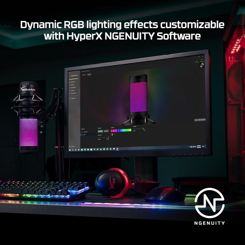 Hyperx Quadcast S USB Microphone with RGB Lighting Anti-Vibration Shock Mount Tap-To-Mute Sensor & Customizable via Hyperx NGENUITY Software
