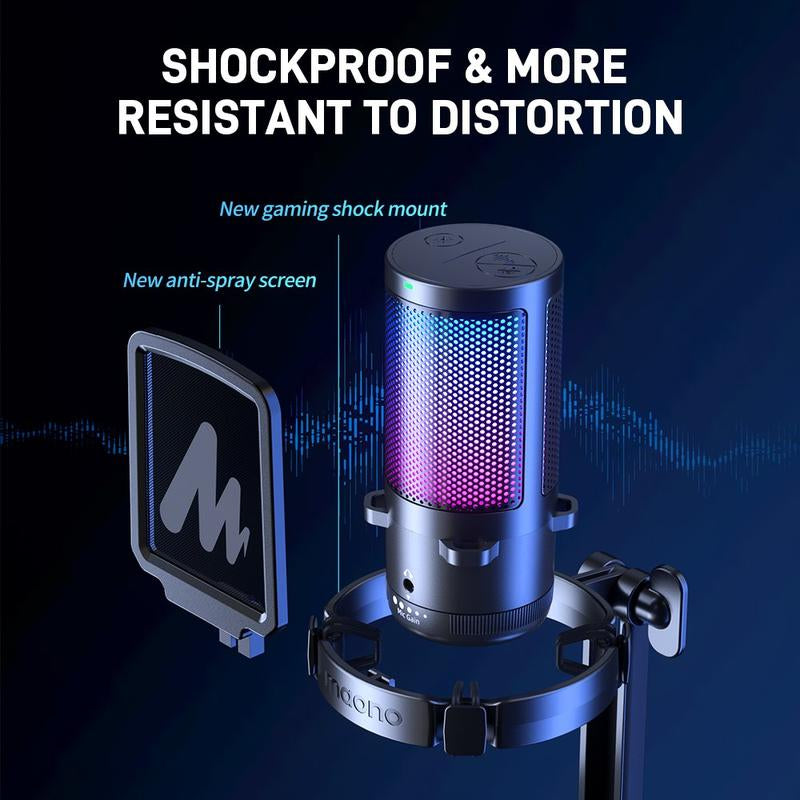 MAONO DGM20 USB Plug Gaming and Streaming RGB Tiktok Audio Microphone Gear with Muted Mic, Noise Reduction for Use with Pcs, and Android Smartphones.