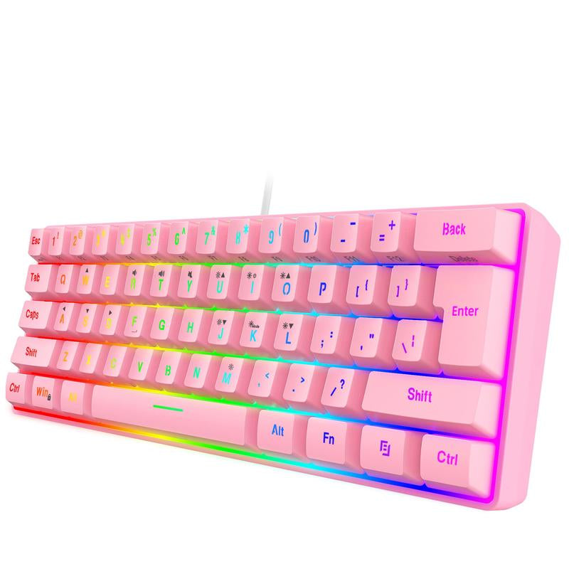 Snpurdiri 60% Wired Gaming Keyboard, 61 Keys RGB Backlit Wrist Rest Ultra-Compact Mini Waterproof Keyboard for PC Computer Gamer (White)