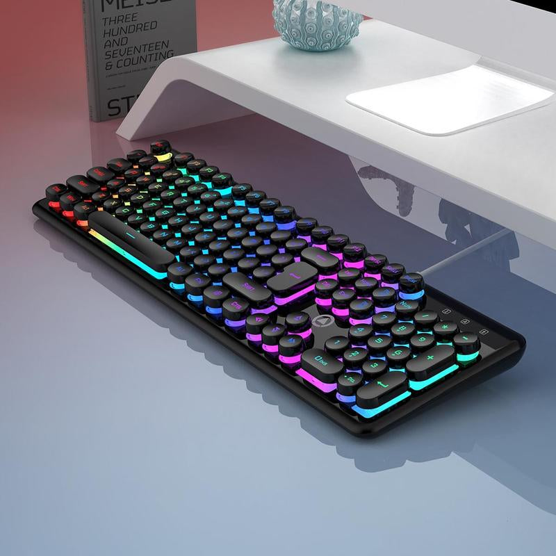 USB-A Luminous Keyboard, round Wired Keyboard, Ergonomic Keyboard for Gaming, Ambidextrous Keyboard for Home Office, Gaming Accessories