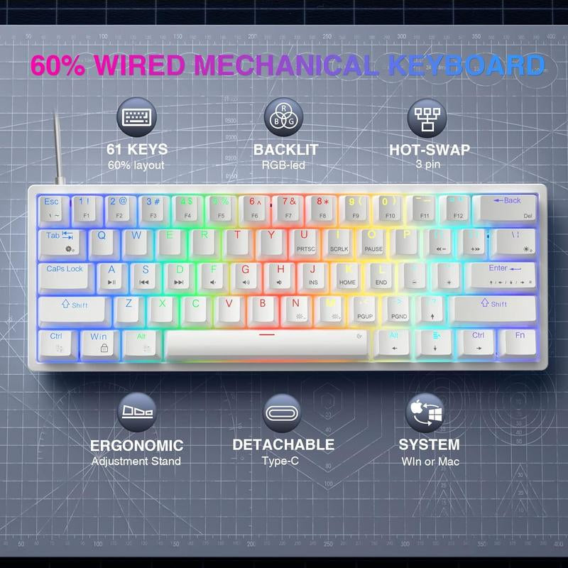 AULA F3261 60 Percent Wired Mechanical Gaming Keyboard White Keyboard 29 RGB Backlight Hot Swappable Plug Red Axis Mini Compact Birthday Gift Rainbow Backlight Cheap Keyboard Lighting Keyboard Computer Accessories Dealsforyoudays Fallfreshness
