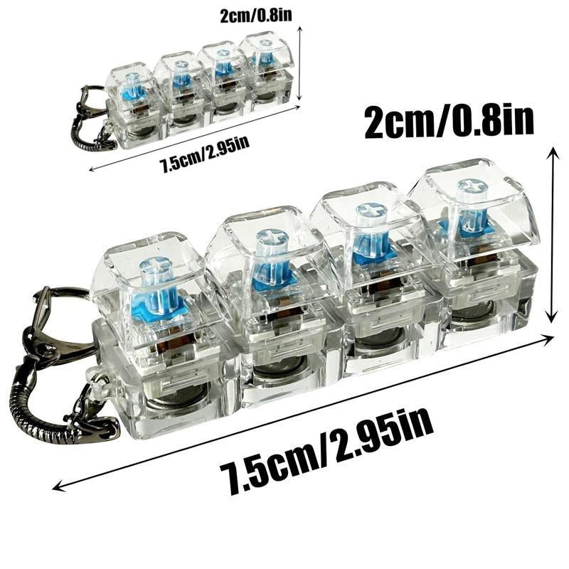 Four Keycaps Stress-Relieving Toy Mechanical Keyboard, Crystal Keycaps with LED Lights, Transparent Design, Keyboard Keychain