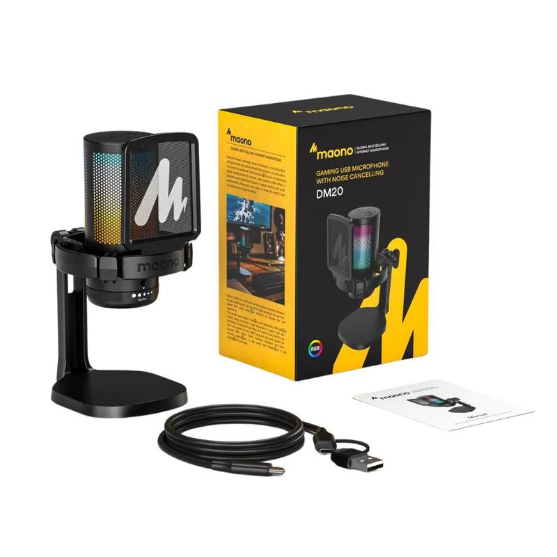 MAONO DGM20 USB Plug Gaming and Streaming RGB Tiktok Audio Microphone Gear with Muted Mic, Noise Reduction for Use with Pcs, and Android Smartphones.