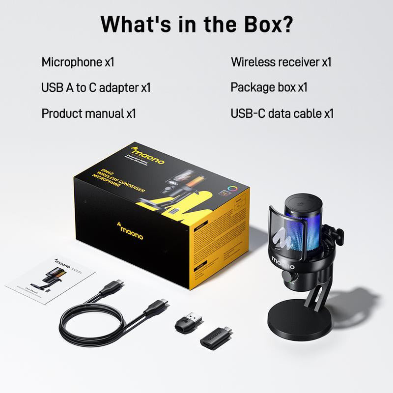 Maono DM40 Voice Changer USB / Wireless Desktop Audio RGB Gaming Microphone with Noise Reduction and EQ Setting,Compatible with Computer, PC, PS4, PS5, Smartphone, Mac, Ideal for Singing,Game Streaming,Recording and Podcasting.