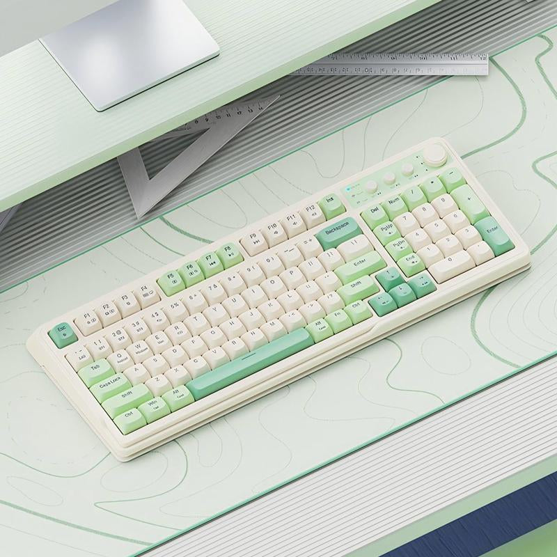 Lecoo C99 Keyboard, Wired/2.4G Wireless/Bt Tri-Mode Keyboard, Rechargeable Ergonomic Keyboard with Backlight, Multifunctional Keyboard for Office Home