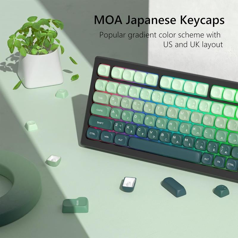 MOA Keycaps , PBT Keycaps 60 75 100 Percent,Cute Dye-Sublimation 134 Custom Keyboard Key Cap for Cherry Gateron MX Switches Mechanical Keyboards, Gradient Green