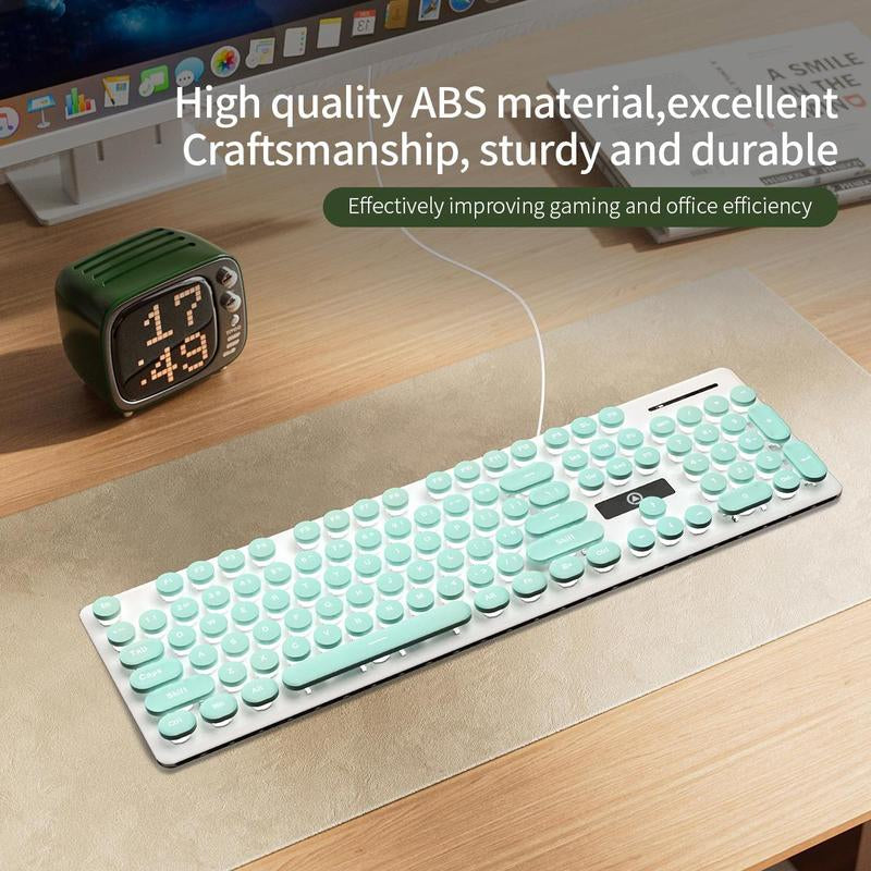 Glowing Keyboard, Wired Gaming Keyboard, round Keycap Keyboard with Backlight, Gaming Keyboard for Office & Home