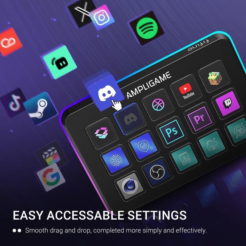 FIFINE D6 Gaming Stream Controller, Control Pad, Ampligame Control Deck, with 15 Macro Keys, Streaming Keyboard with Trigger Actions in Obs/Twitch/Youtube, Shortcut Buttons Keypad Works with Mac and PC - Ampligame D6