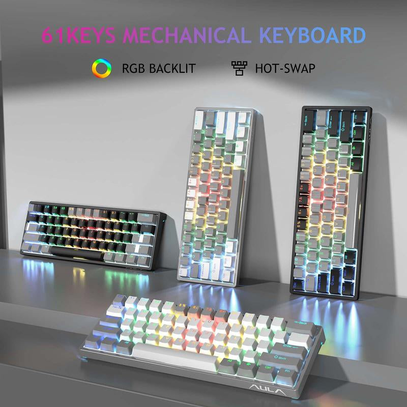 AULA F3261 60 Percent Wired Blue Switch Mechanical Gaming Keyboard, 29 RGB Backlight, Hot Swappable, Mini Small Compact, Office Gaming Rainbow Backlit, Budget Cheap Keyboard Computer PC Accessories College School Supplies Back to School Fallfreshness