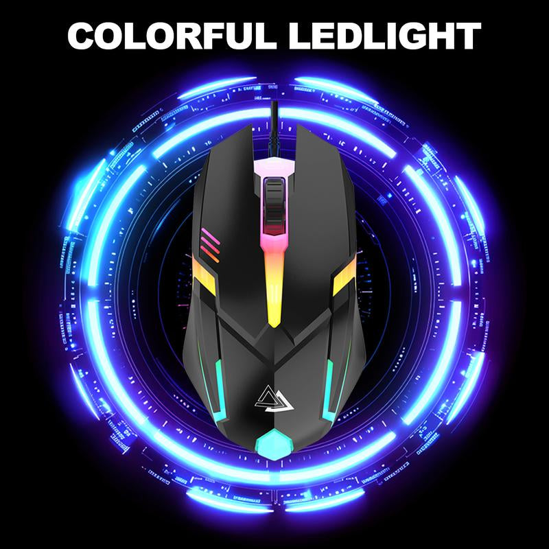 RGB Gaming Keyboard and Mouse Combo, Wired Mechanical Feel LED Backlit Keyboard,104 Keys USB Ergonomic Wrist Rest Keyboard, Compact Wired Keyboard