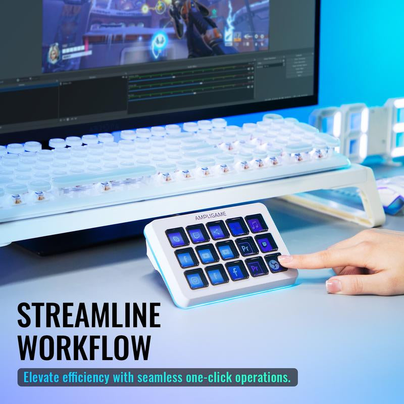 FIFINE Ampligame LCD Keyboard with 15 Shortcuts for OBS Streaming Studio with Macro Keys, Trigger Actions, PC Media RGB Gaming Controller Deck for Content Creation/Office Work-D6