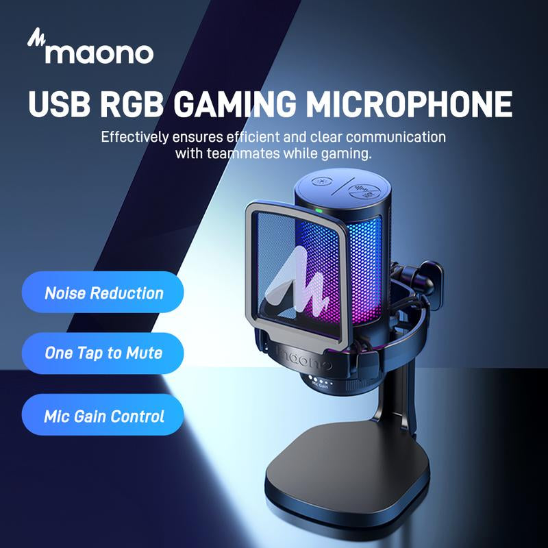 MAONO DGM20 USB Plug Gaming and Streaming RGB Tiktok Audio Microphone Gear with Muted Mic, Noise Reduction for Use with Pcs, and Android Smartphones.