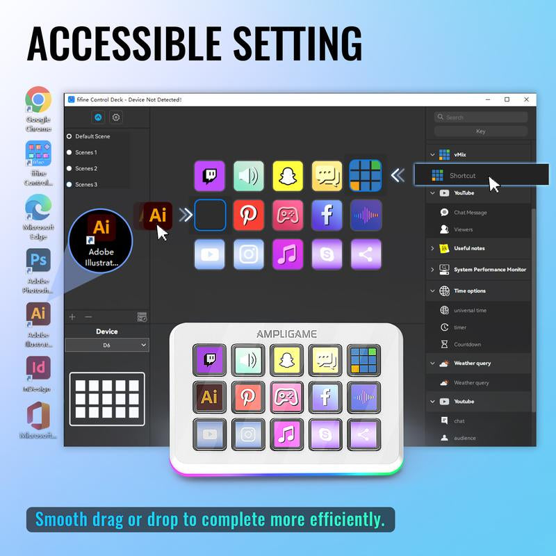 FIFINE Ampligame LCD Keyboard with 15 Shortcuts for OBS Streaming Studio with Macro Keys, Trigger Actions, PC Media RGB Gaming Controller Deck for Content Creation/Office Work-D6